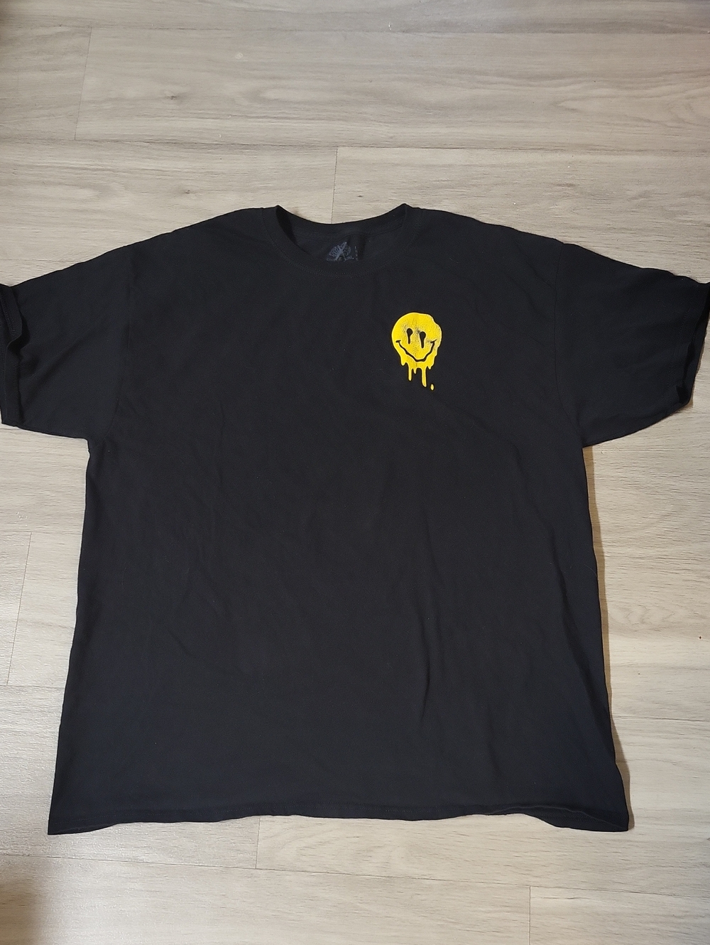 Fruit of the Loom Black Short-Sleeve Tee with Yellow Drip Smiley